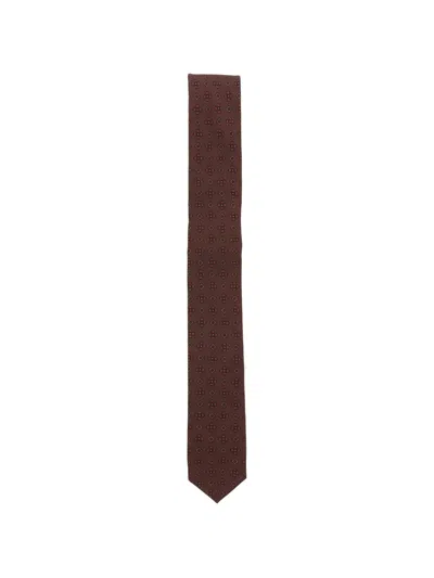 Eleventy Geometric-print Silk Tie In Burgundy