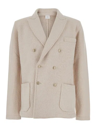 ELEVENTY BEIGE DOUBLE-BREASTED JACKET WITH PEAK REVERS IN WOOL MAN