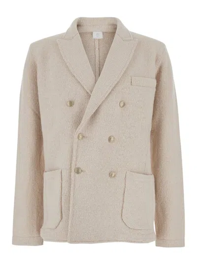 ELEVENTY BEIGE DOUBLE-BREASTED JACKET WITH PEAK REVERS IN WOOL MAN