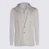 Eleventy Hooded Blazer With Front Pockets And Ribbed Sleeves In White