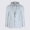 Eleventy Hooded Blazer With Front Pockets And Long Sleeves In Blue