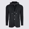 Eleventy Hooded Blazer With Ribbed Sleeves And Pockets In Blue