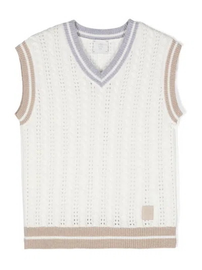 Eleventy Kids' Logo-patch Knitted Vest In Cream