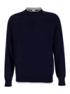 Eleventy Ribbed High Neck Knit Contrast Neckline In Blue
