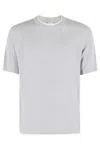 Eleventy Ribbed Crew Neck Cotton Sweater With Contrasting Trim In Sabbia Bianco Grigio