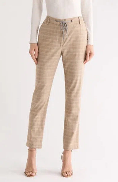 Eleventy Glen Plaid Drawstring Trousers In Brown