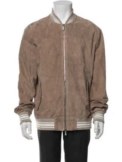 Pre-owned Eleventy Goat Leather Bomber Jacket In Brown