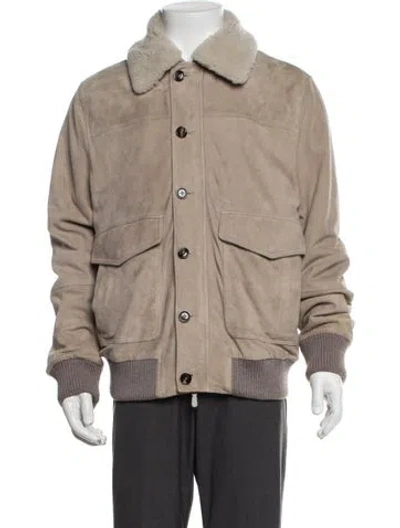 Pre-owned Eleventy Goat Leather Bomber Jacket In Neutrals