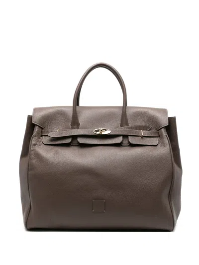Eleventy Grained-leather Tote Bag In Brown