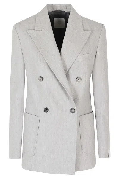 Eleventy Gray Double-breasted Lapel Padded Shoulders Wool-blend Blazer