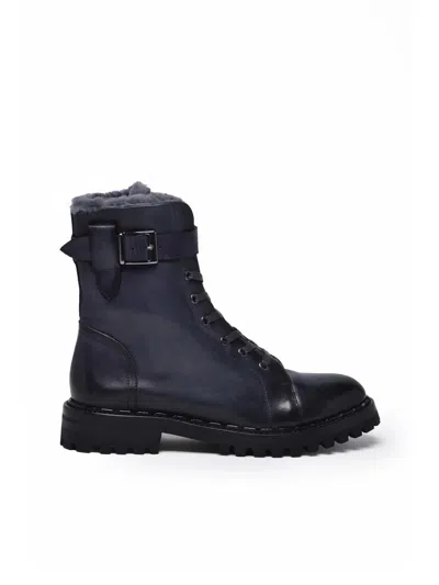 Eleventy Grey Fur Lining Side Zip Suede Boots In Black