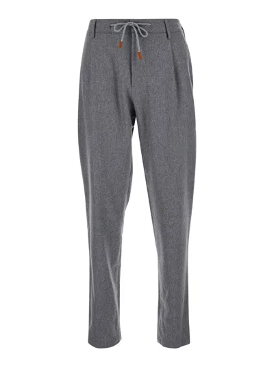 Eleventy Grey Joggers Pants With Drawstring In Wool And Cashmere Man