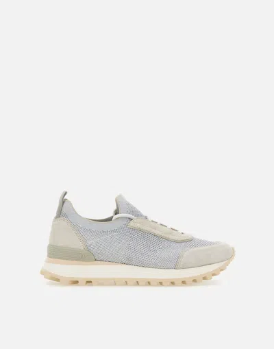 ELEVENTY ELEVENTY GREY KNIT SNEAKERS WITH SUEDE INSERTS