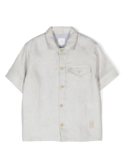 Eleventy Kids' Interlock-twill Linen Shirt In Grey