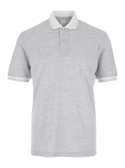 Eleventy Grey Polo Shirt With Classic Collar In And Front Button Closure In Cotton Man