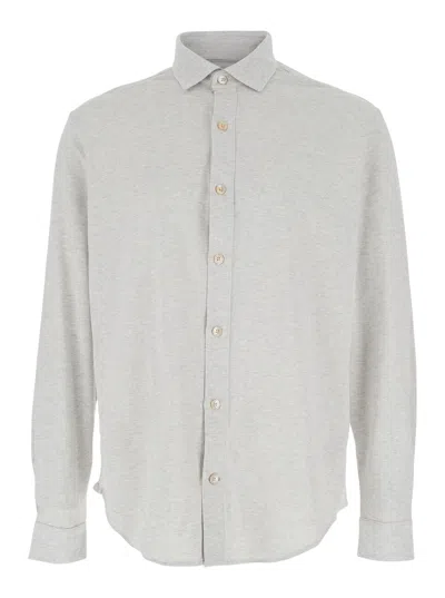 Eleventy Grey Shirt With Classic Collar In Cotton Man In Multicolor