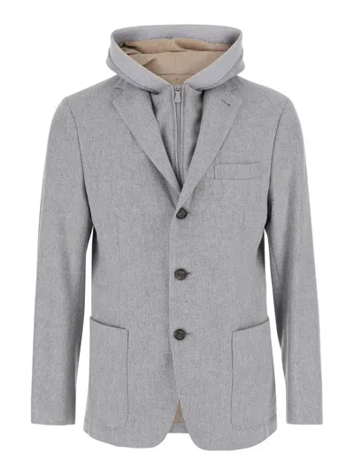 ELEVENTY GREY SINGLE-BREASTED JACKET WITH BIB IN WOOL AND CASHMERE MAN