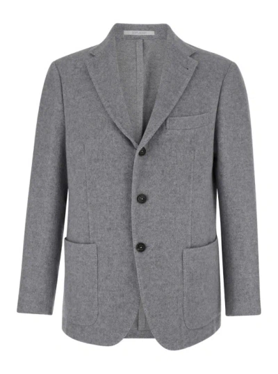 Eleventy Grey Single-breasted Jacket With Notched Revers In Wool And Cashmere