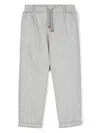 ELEVENTY GREY STRIPED TROUSERS WITH DRAWSTRING