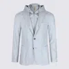 Eleventy Hooded Blazer With Front Pockets And Long Sleeves In Blue