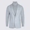 Eleventy Knitted-sleeve Two-button Jacket In Blue