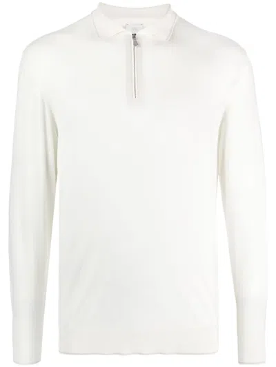 Eleventy Half-zip Wool Polo Shirt In White