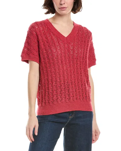 Eleventy Half-sleeve V-neck Linen-blend Sweater In Red