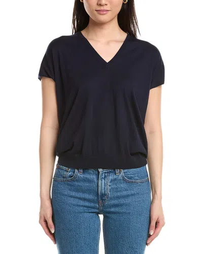 Eleventy Half-sleeve V-neck Wool Sweater In Black