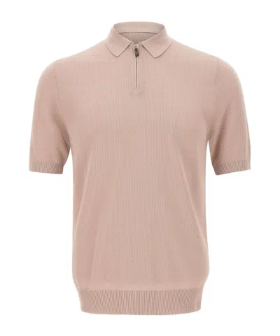 Eleventy Half-zip Knitted Polo Shirt In Pink
