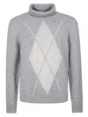 Eleventy Heathered Grey Sweater With Argyle Pattern In White