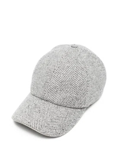 Eleventy Herringbone Baseball Cap In Gray