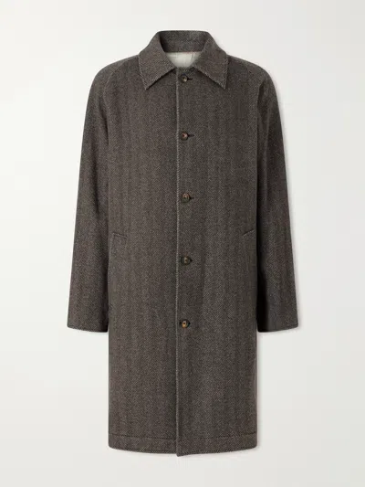 Eleventy Herringbone Cashmere Coat In Brown