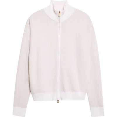 Eleventy Herringbone Cashmere Jacquard Zip Cardigan In White