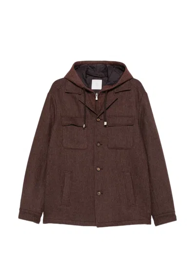 Eleventy Herringbone Hooded Jacket In Brown