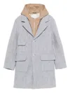 Eleventy Herringbone Hooded Wool Coat In Gray