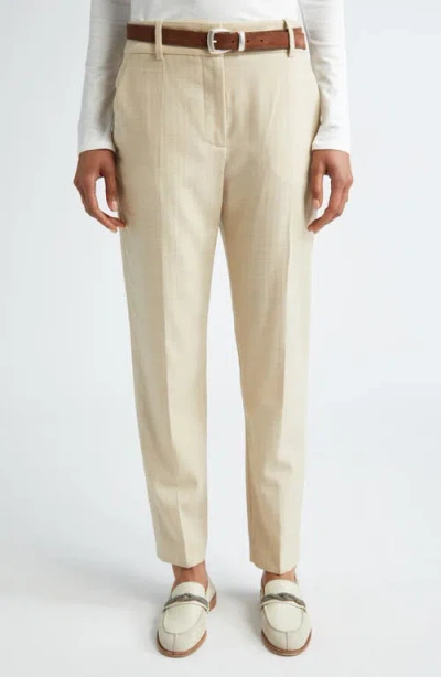 Eleventy Herringbone Stretch Wool Ankle Pants In Tan