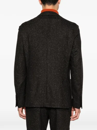 Eleventy Herringbone-knit Single-breasted Jacket In Black