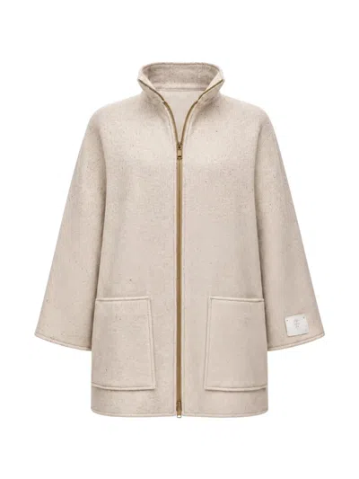 Eleventy Herringbone-weave Zip-up Coat In Neutral