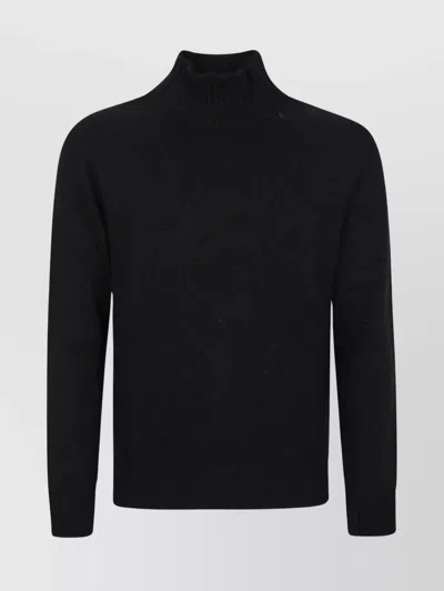 Eleventy High Collar Sweater With Ribbed Cuffs And Hem In Black