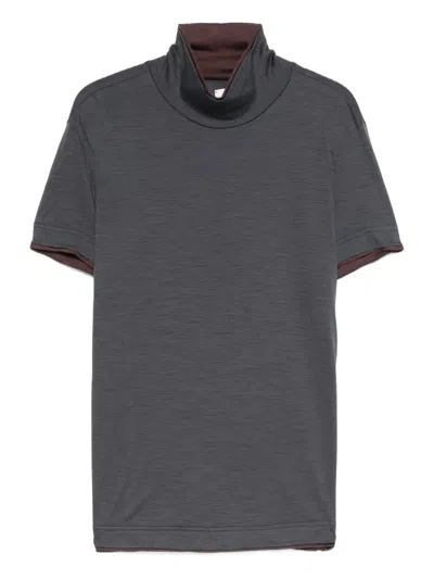 Eleventy High-neck Short-sleeve Top In Gray