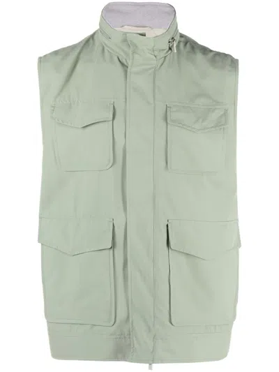 Eleventy High Neck Vest In Green