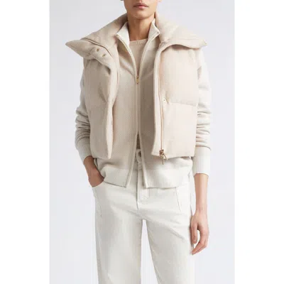 Eleventy High Neck Wool Mouliné Padded Down Vest In Sand