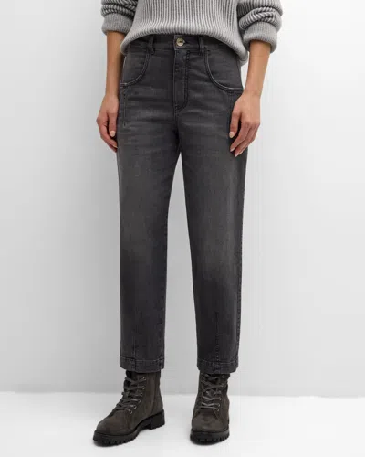 Eleventy High-rise Cropped Pants In Smoke Gray Melange