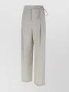 Eleventy High Waist Linen And Wool Blend Trousers In Gray