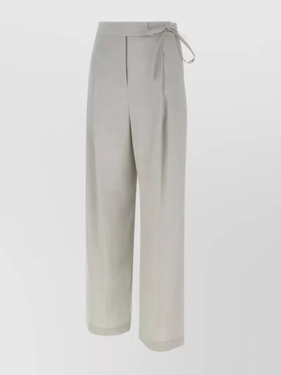 Eleventy High Waist Linen And Wool Blend Trousers In Gray