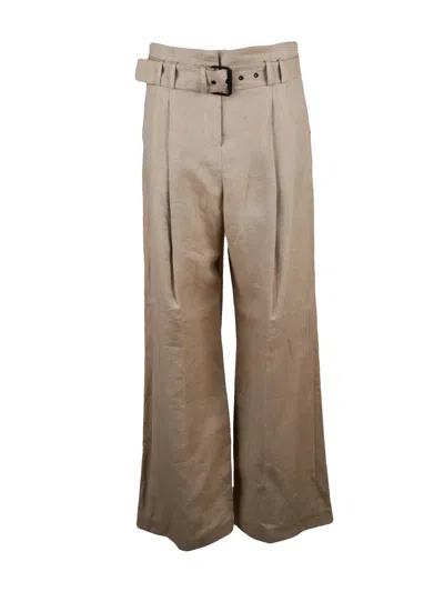 Eleventy High Waist Linen Pants - Beige In Brown