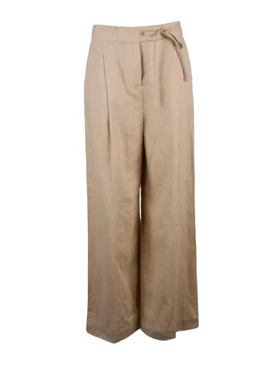 Eleventy High Waist Linen Trousers - Beige In White