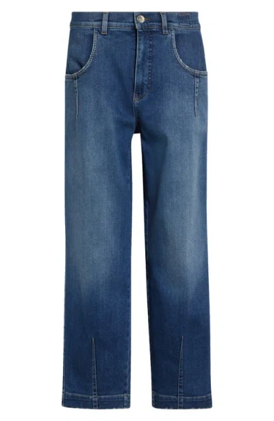 Eleventy High Waist Stretch Denim Straight Leg Ankle Jeans In Blue