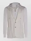 Eleventy Hooded Blazer With Front Pockets And Ribbed Sleeves In White