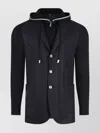Eleventy Hooded Blazer With Ribbed Sleeves And Pockets In Blue